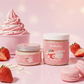 Kellulays Strawberries & Cream Whipped Body Butter 100g and 200g jars - whipped mango, shea and cocoa butter dessert-scented moisturiser with strawberries, cream and macarons, luxury handmade Australian skincare gift