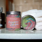 A jar of Kellulays Rainbow Sherbet Whipped Soap, showcasing a colourful rainbow swirl with vibrant hues of pink, yellow, blue, and green. The handmade bath whip is infused with nourishing cocoa and shea butters, offering a silky texture designed to cleanse, moisturize, and rejuvenate the skin. The label on the jar emphasizes the fun and fruity scent reminiscent of classic rainbow sherbet, perfect for adding a playful touch to your bathing routine.